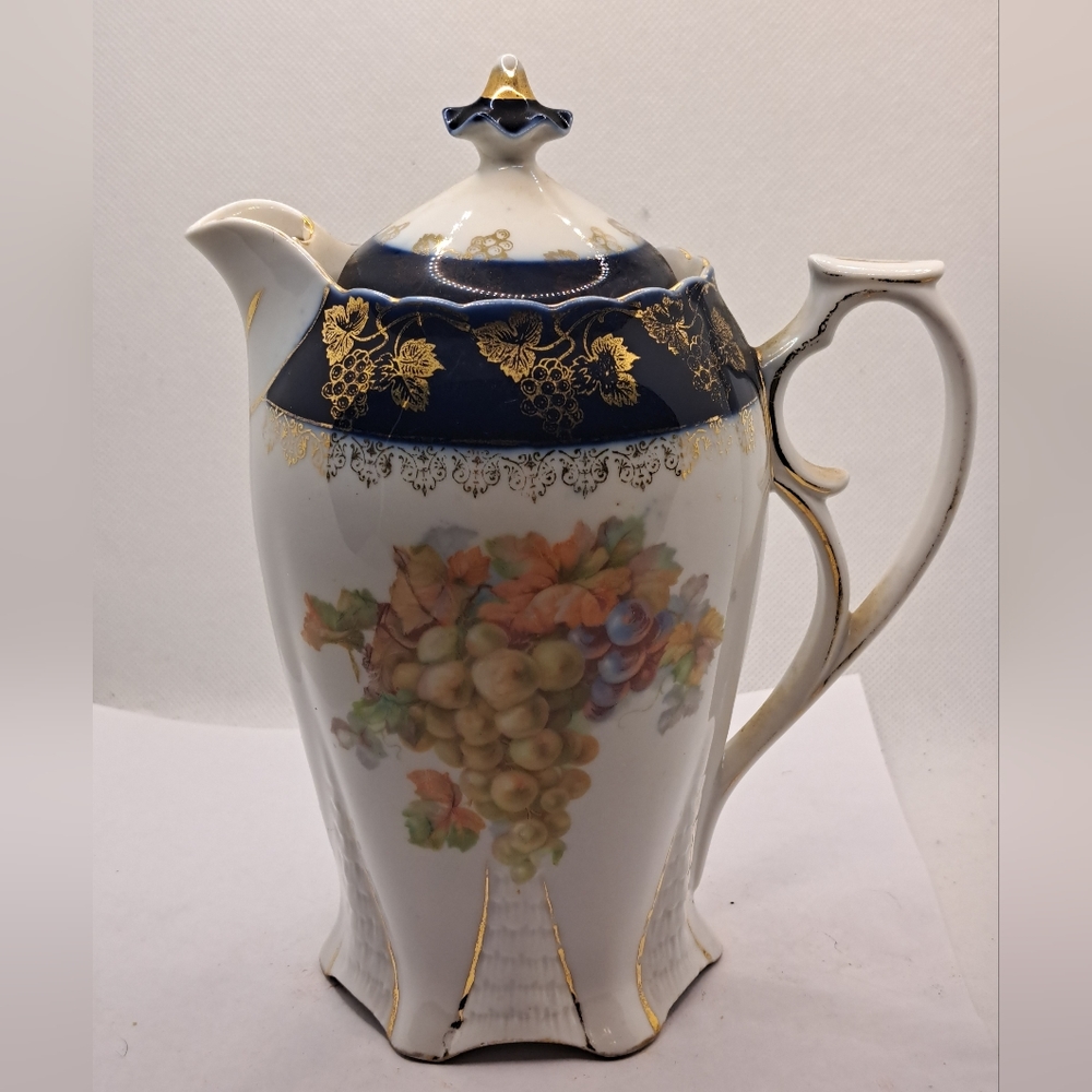 Antique porcelain France colbalt Blue with Grapes Tea Pot